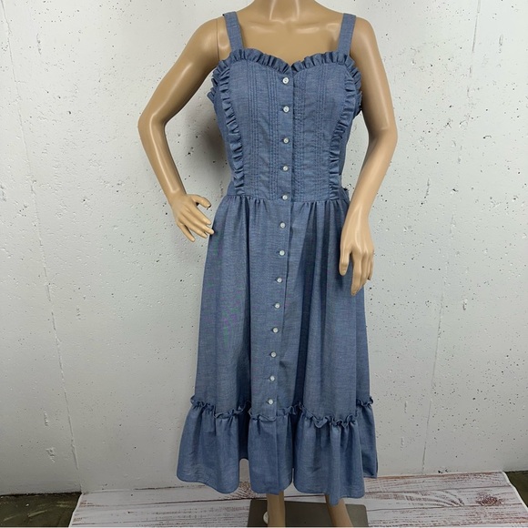Vintage You Babes II by Fritzi Size 11 Chambray Blue Midi Sun Dress - Picture 1 of 13